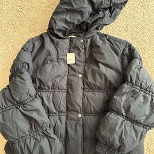 Free People Black Hooded Puffer Jacket